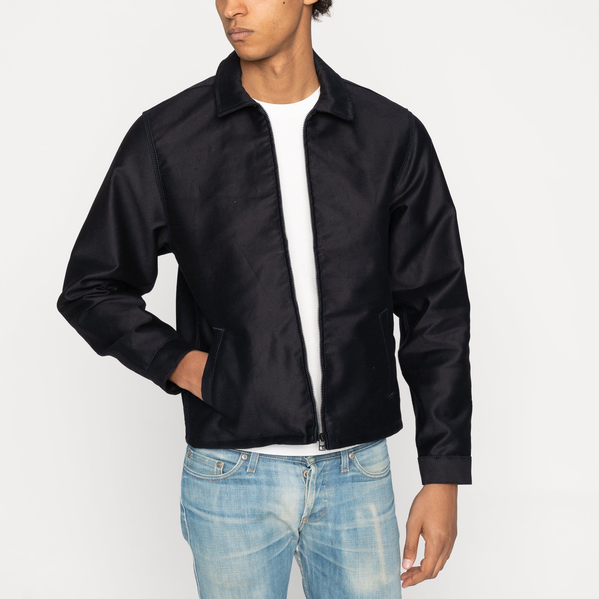 Zip Jacket - Brushed Jungle Cloth - Navy | Naked & Famous Denim