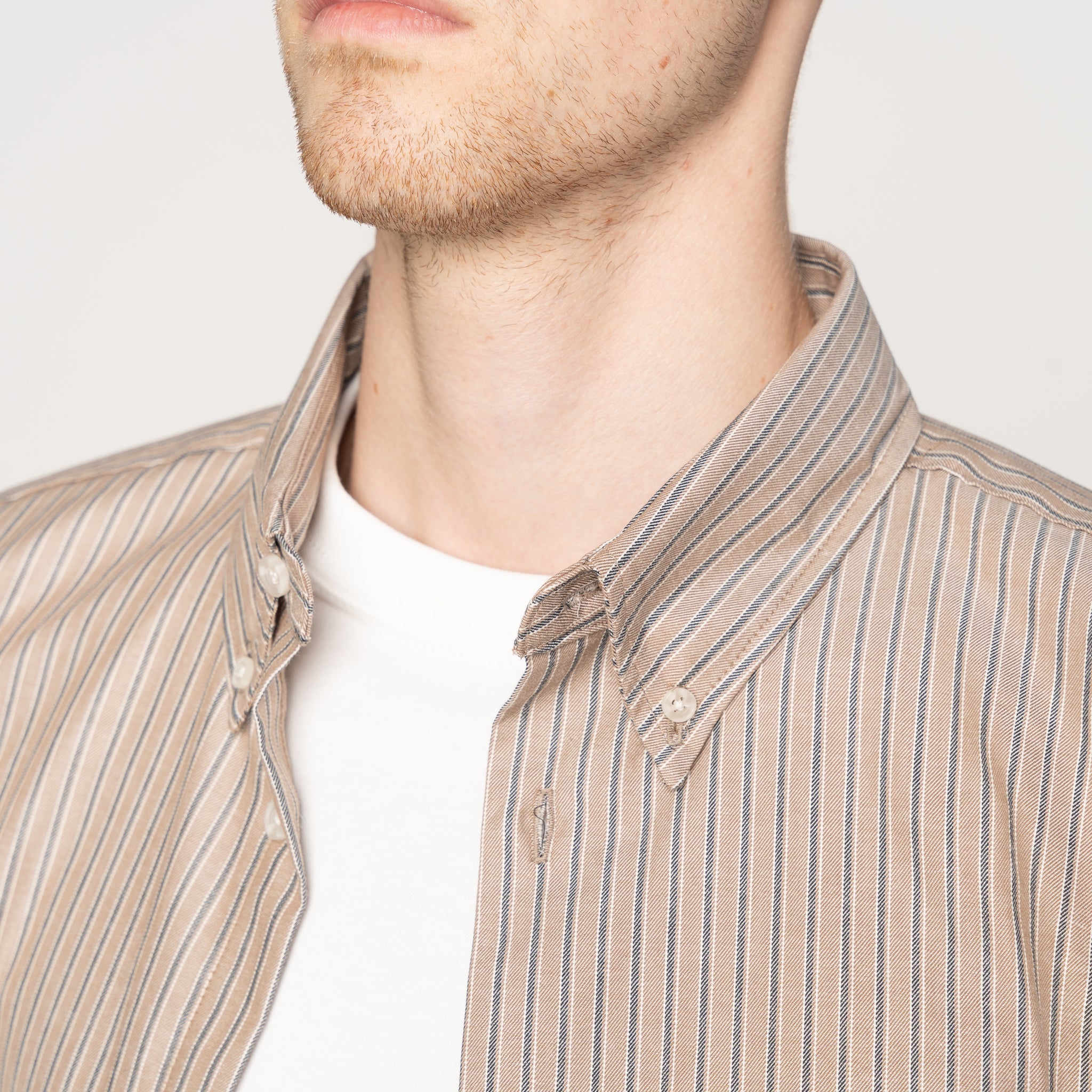 Easy Shirt - Soft Finish Classic Stripe - Taupe | Naked & Famous Denim
