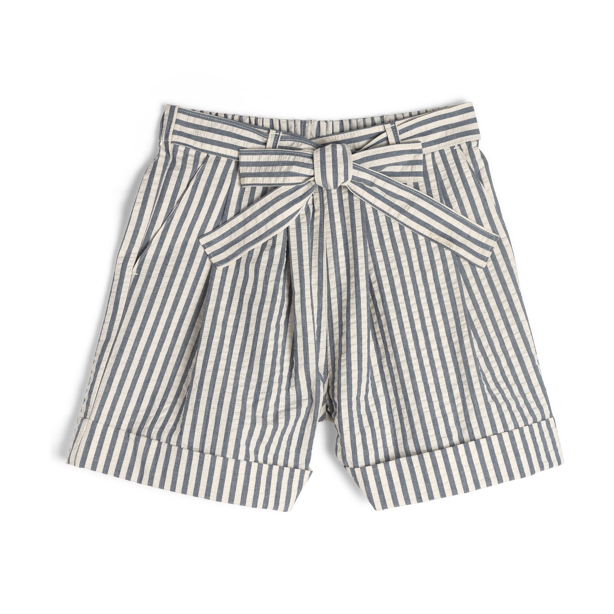 Wide Cuffed Short - Seersucker Stripe - Blue/Cream | Naked & Famous Denim
