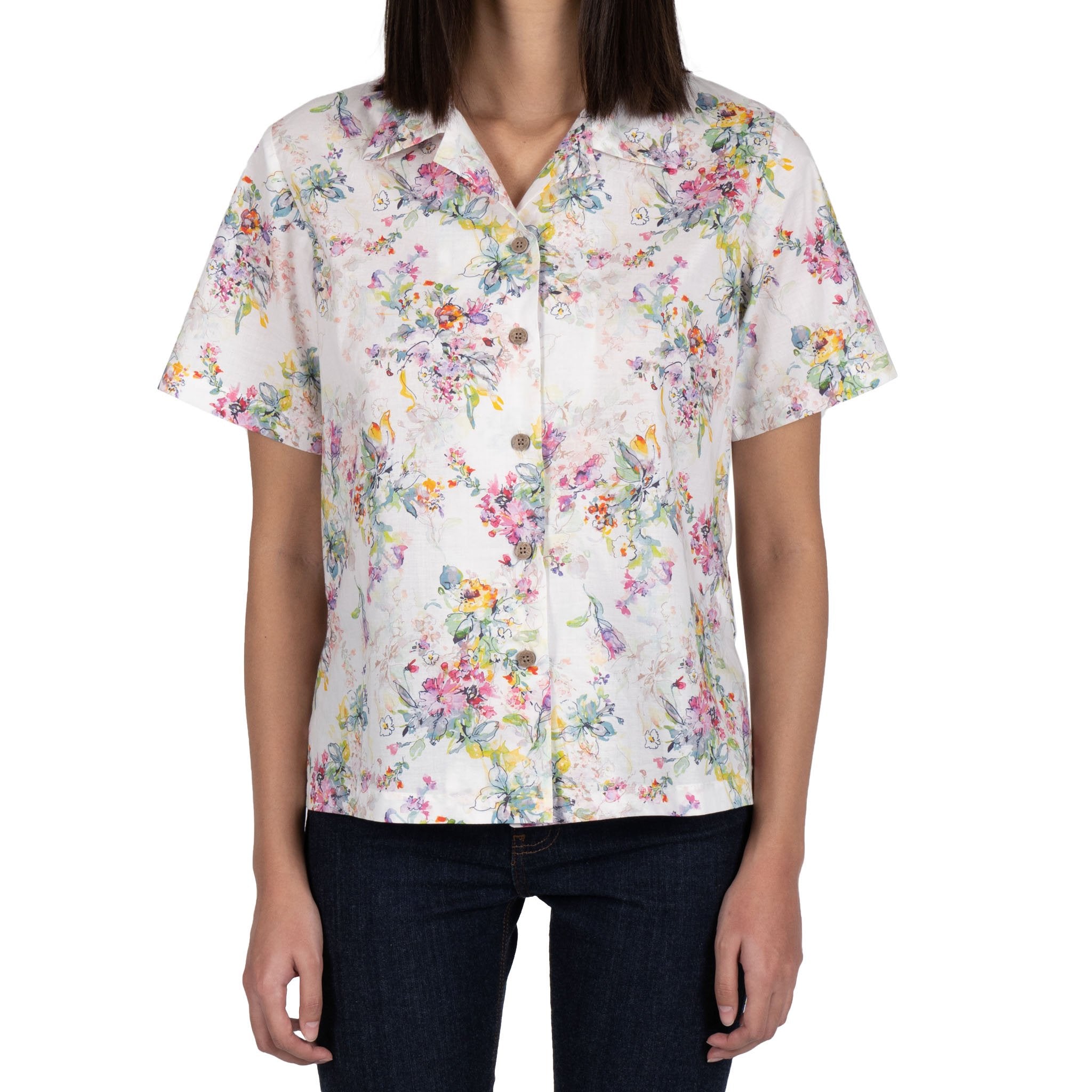 Collar Camp Shirt - Flower Painting - White
